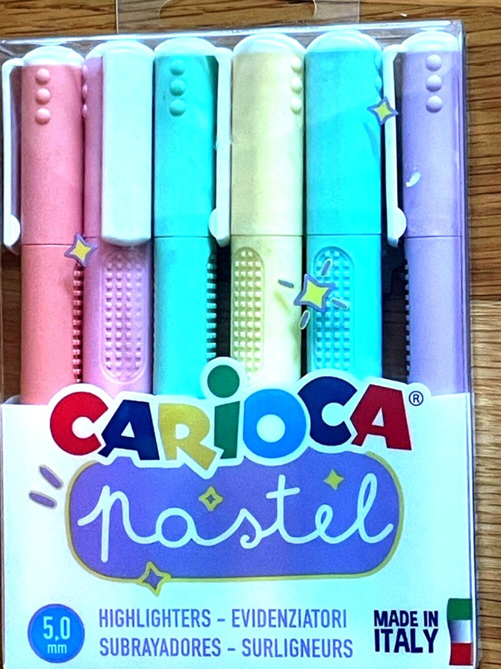 Carioca Highlighters 6 Markers Multicolor Pastel Made in Italy